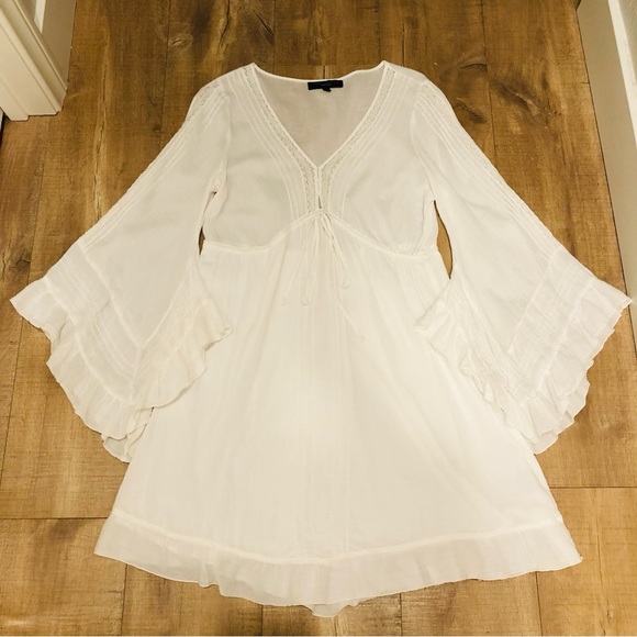 SANCTUARY White 100% Cotton Beach Vibes Dress Flared Sleeves Size XS Beautiful! - Picture 6 of 14